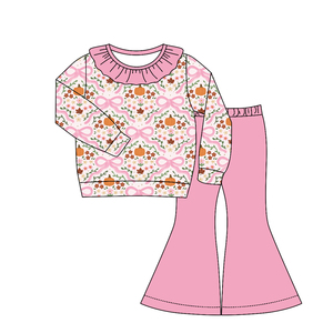 Vêtements pour filles style boutique personnalisée, décontractés, à motifs fleurs de citrouille, tenues d'automne pour tout-petits, nouvelle mode pour enfants, prix usine, vente en gros de vêtements pour bébés - Product Image 3