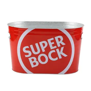 Super Bock Oval Form Verzinkter Metall Eis kübel 10QT Stahl Zinn Eis kübel Bier Werbeartikel
