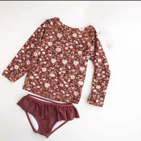 2022 chicas jóvenes precioso Floral una pieza Rashguard traje de baño cremallera cierre frontal y volantes aberturas en las piernas natación de una pieza