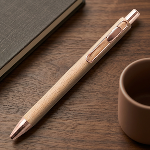 Simple Design Wooden Roller Pen Rose Gold Trim Durable Promotional <b>Office</b> Product Corporate <b>Gift</b> - Product Image 5