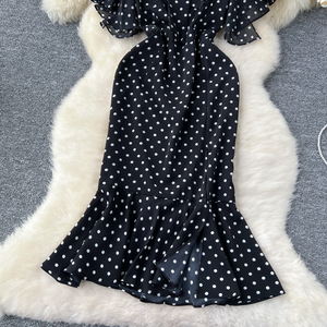 <span class=keywords><strong>Robe</strong></span> d'été sirène romaine pour femmes manches <span class=keywords><strong>évasée</strong></span>s Empire Polka Dot Hollow Out Lace Dress Black - Product Image 3