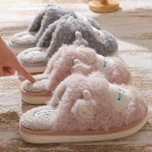 Chaussons d'hiver coréens en coton avec nœud en dentelle, légers et doux pour la maison, logo brodé, antidérapants, livraison rapide - Product Image 4