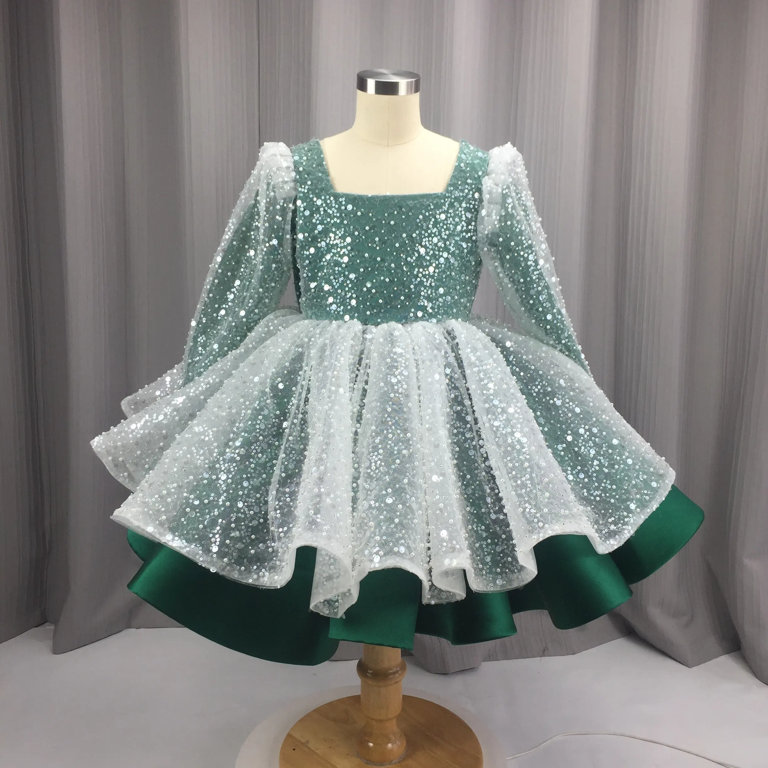 baby green flower girls' christmas party dresses
