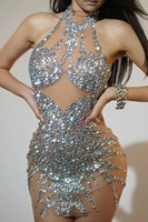 Tenue de Soirée Scintillante en Strass et Maille pour Célébrations, Anniversaires, Spectacles de Chanteurs et Danseurs, Séances Photo et Performances Scéniques