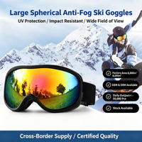 Masque de ski/snowboard à monture noire, verre courbé large effet miroir arc-en-ciel, en TPU, taille unique, anti-buée, protection UV, OEM ODM