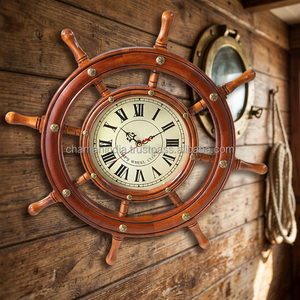 <b>Nautical</b> Ship Wheel Sandalwood Polished Clock <b>Decor</b> Wall Art - Product Image 2