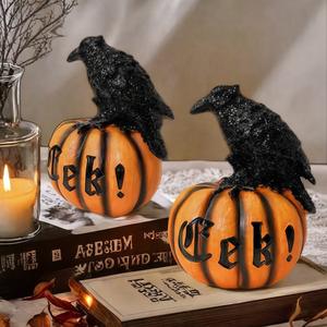 Nuevo Adorno de Calabaza y Cuervo Esculpido Artísticamente en Resina Epoxi para Halloween, Decoración Festiva para el Hogar, Artesanía de Exportación - Product Image 3