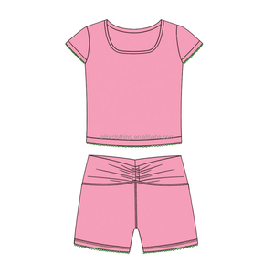 Custom Girls Yoga Sets Kids Summer Outfits <b>Toddler</b> 2 Piece <b>Short</b> Sleeve <b>Shorts</b> Sportswear Wholesale Low MOQ - Product Image 2
