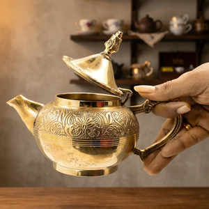 Oriental Brass Tea <b>Pot</b> With <b>Lid</b> And Handle Decorative Metal Kettle For Tea Serving - Product Image 5