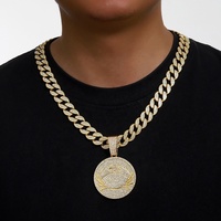 RENQING NOUVEAUTÉ 2024 Chaîne cubaine de 15 mm Hip Hop entièrement sertie de strass et de pendentif rond en alliage