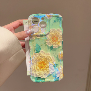 Die neue Wellen-<span class=keywords><strong>Blu</strong></span>-<span class=keywords><strong>ray</strong></span>-Ölgemälde-Handyhülle mit grünen Blumen für iPhone 17 Pro Max, 15 Pro, Sturzschutzhülle für 14, 13, 12, 16 - Product Image 5