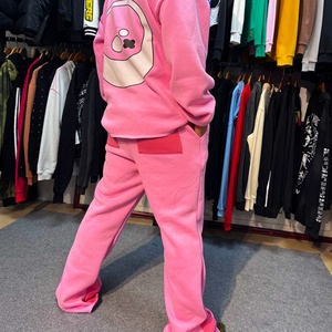 Ensemble de survêtement surdimensionné personnalisé avec logo, ensemble jogging deux pièces, pantalon de survêtement évasé en laine de haute qualité et sweat-shirt à capuche, survêtement pour homme - Product Image 3