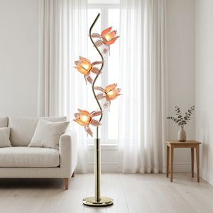 Lampe sur pied en verre Lotus rose à 4 lumières, moderne, dorée, à intensité variable |   Style Mid-Century - Product Image 1