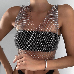 Top <span class=keywords><strong>court</strong></span> <span class=keywords><strong>court</strong></span> en strass pour femme, noir, Sexy, creux, <span class=keywords><strong>petit</strong></span>, Slim, cou, diamants, Sexy - Product Image 2