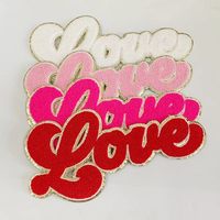 Patchs personnalisés en gros pour la Saint-Valentin, patchs thermocollants en chenille pour la Saint-Valentin, patchs brodés en chenille avec lettres et paillettes, patchs en chenille « Love »