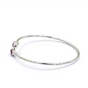 Dainty Ruby <b>Bangle</b> <b>Bracelet</b> 925 Sterling <b>Silver</b> Two Stone Pink Ruby Minimalist <b>Bangle</b> Wedding Party Jewelry Gift - Product Image 2
