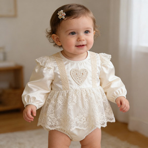 <span class=keywords><strong>Vestito</strong></span> a Rete in Cotone-Poliestere con Motivo a Cuori per Neonata, Primavera-Estate-Autunno, per Banchetto dei Cento Giorni - Product Image 1