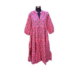 Robe coréenne Himanshi vintage mi-longue à motifs floraux, en coton écologique respirant, taille naturelle, faite à la main, coupe confortable, idéale pour le quotidien - Product Image 1