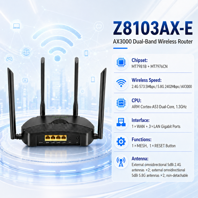 Factory Price OEM ODM WiFi 6 AX3000 Wireless WiFi Router Openwrt/OS Custom Firmware OEM ODM Support Openwrt WiFi Router Home Use