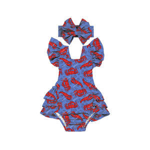 HY-045-ZXL Boutique Ropa de Verano para Bebés Niñas, Mono con Tirantes de Burbujas y Volantes con Estampado Animal - Product Image 3