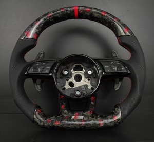 Volante Personalizado de Fibra de Carbono Forjada y Cuero con Costuras Rojas, Compatible con <span class=keywords><strong>Audi</strong></span> A3 A4 A5 A6 A7 Q3 Q5 Q7 <span class=keywords><strong>TT</strong></span> R8 - Product Image 1