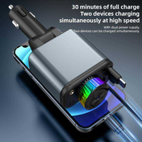 Chargeur de voiture 5-en-1 à charge rapide PD 2.0 180W avec câble rétractable pour téléphone portable et ordinateur portable, diffuseur de parfum désodorisant