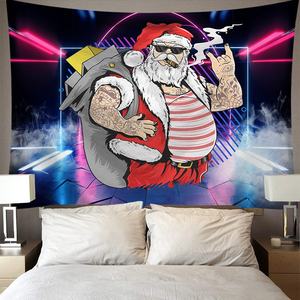 Unique Intéressant Lumineux Coloré <span class=keywords><strong>Punk</strong></span> Cool Père Noël Série Diffusion En Direct Fond Tissu 3D Impression Numérique Tapisserie - Product Image 5