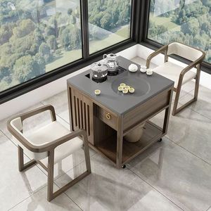 Solid Wood Tea <b>Table</b> <b>Small</b> Household Modern Chinese Style Movable Tea Brewing <b>Table</b> For Balcony Living Room Complete Set - Product Image 1