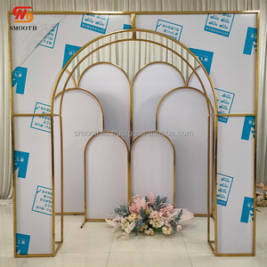 SMOOTH <b>Wedding</b> <b>Arch</b> Frame Gold Stainless Steel Stand With Printed Plate for Party Event Stage <b>Wedding</b> Decoration - Product Image 1