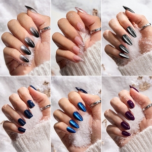 BTArtbox doux Gel XCOAT 3D Floral presse sur les ongles en gros court amande fait à la main bleu français pointe <span class=keywords><strong>faux</strong></span> ongles - Product Image 3