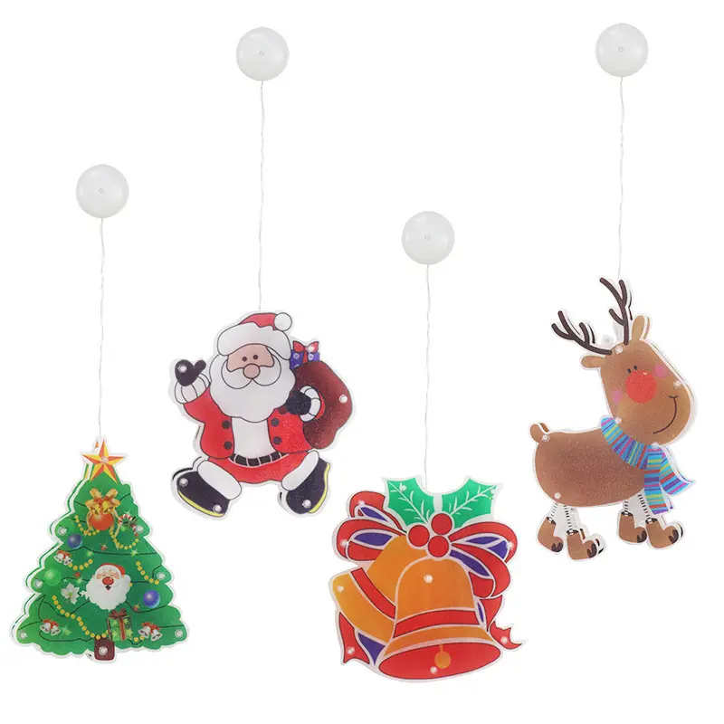 Led Painted Christmas Suction Cup Lights Santa Claus Snowman Shopping Window Decoration Battery Model Lights