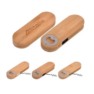 multi function Bamboo Material corkscrew and Bottle Openers OEM laser logo