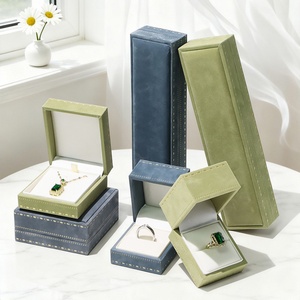 High-end Green Navy Blue Rectangle Vintage Paper Velvet Lace Pattern Rim Jewelry Packaging <b>Box</b> for <b>Rings</b> Bracelets Pendants - Product Image 3