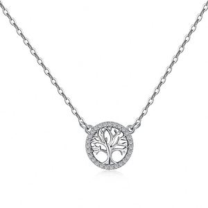 Collier pendentif Dylam, nouveau design, chaîne à maillons, argent sterling 925 plaqué rhodium, cercle, arbre de vie, zircone cubique 5A - Product Image 1