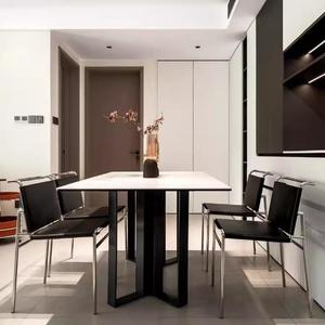 Italian Minimalist Leather Dining <b>Chair</b> Stainless Steel Frame Upholstered Dining Room <b>Chair</b> - Product Image 4