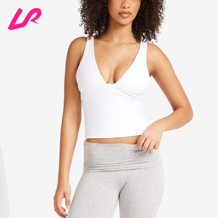 Wholesale Custom Logo Women Workout Sexy Vest High Quality Fitness Sports Yoga Gym Seamless White Deep V Tank Top