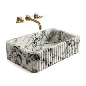 Lavabo in Marmo Calacatta Viola Fatto a Mano, <span class=keywords><strong>Lavandino</strong></span> <span class=keywords><strong>da</strong></span> <span class=keywords><strong>Bagno</strong></span> Lucidato a Parete per Hotel e Villa - Product Image 6