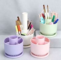 Porte-stylos rotatif multi-compartiments en plastique, organiseur de bureau pour fournitures de bureau, étudiants, pinceaux de maquillage, cosmétiques, usage quotidien