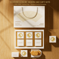 Coffret Cadeau Portable de Luxe pour Gâteaux de Lune de la Fête de la Mi-Automne, avec Fenêtre en Quatrefoils Dorés et Motif Osmanthus, Six Compartiments, Personnalisable OEM