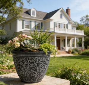 עציץ פלסטיק PP מעוצב בעיצוב עלים וינטג', בצורת קערה במראה עתיק, עמיד, קל משקל, ניתן להתאמה אישית של צבעים, לבית ולגינה - Product Image 2