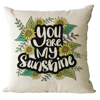 Housse de coussin carrée de luxe, imprimé tournesol et lettres, style nordique, pour canapé, coussin décoratif pour la maison