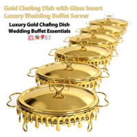 Nouveautés 3L – Plats de Présentation Chafing Dish en Acier Inoxydable Doré pour Hôtels, Restaurants, Mariages et Banquets – Bain-Marie en Verre pour Réchauffer les Aliments – Plat de Buffet