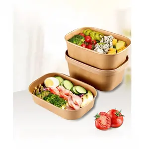 ESTICK Kraft Paper Disposable Packaging Picnic Takeout Bowl Biodegradable Meal Salad Bento Rectangular Shaped Paper Bowl