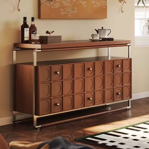 Buffet de salle à manger de style chinois classique, en bois de cerisier antique à grain naturel, monobloc, mural, en bois massif, au design élégant - Product Image 1
