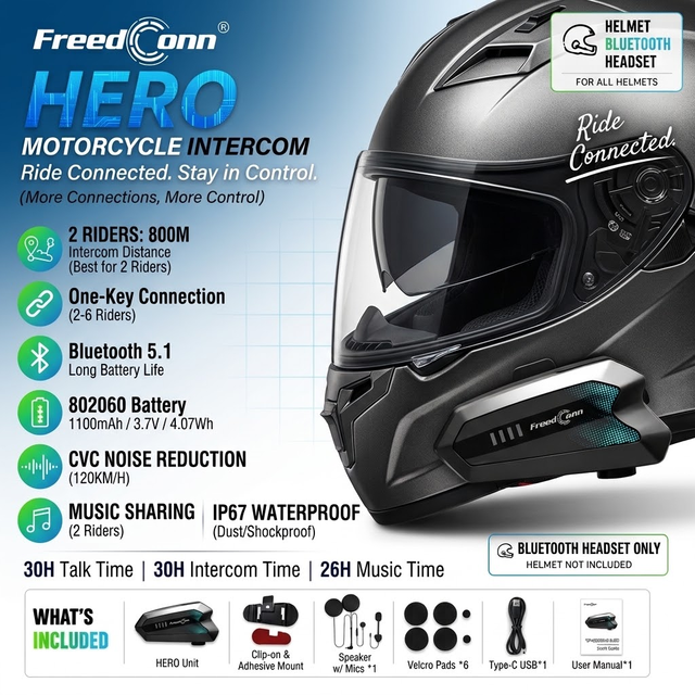 Professional Motorcycle  Helmet Intercom Waterproof 1000-meter Full-duplex Wireless Headset