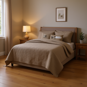 Juego de Edredón Reversible DB, Estampado Floral Mocha, Bordado, Microfibra, Cubrecama Completo/Queen para Decoración del Hogar y Hoteles - Product Image 2