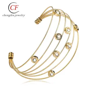 Fashion 18k high quality luxury Stainless Steel cz Zircon Gold bracelets Classical Design Oval Women's Jewelry Bangle
