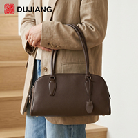 Nouvel Arrivage Sac Bowling Femme en Cuir Véritable avec Fermeture Éclair et Poignée Supérieure, Style Urbain Minimaliste, Durable et Portable