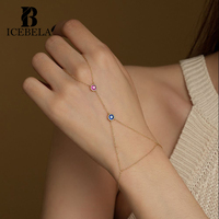 Élégant bijoux fins bague main chaîne ensemble perle Zircon étoile quatre pétales fleur 925 bague en argent Sterling chaîne Bracelet pour les femmes