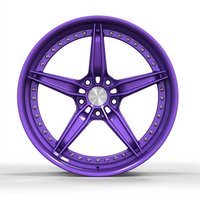 Nuevas Llantas de Aleación de Aluminio Forjado 6061 T6 de Cinco Radios Pintadas en Morado Caramelo, Prensadas a 12000T, Certificadas TUV JWL VIA S4-00003, Personalizadas de 18-24 Pulgadas